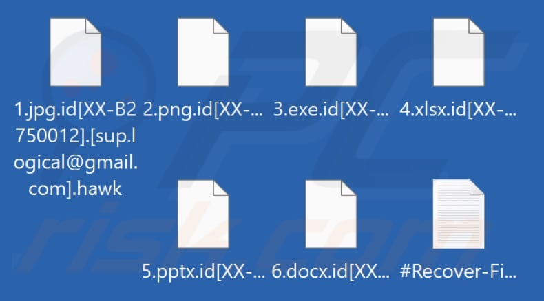 Pliki zaszyfrowane przez Hawk ransomware (rozszerzenie .hawk)