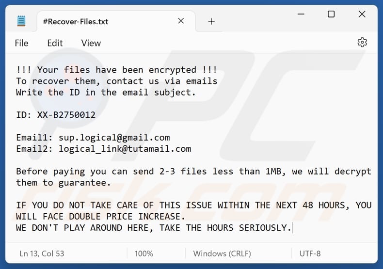 Hawk ransomware plik tekstowy (#Recover-Files.txt)