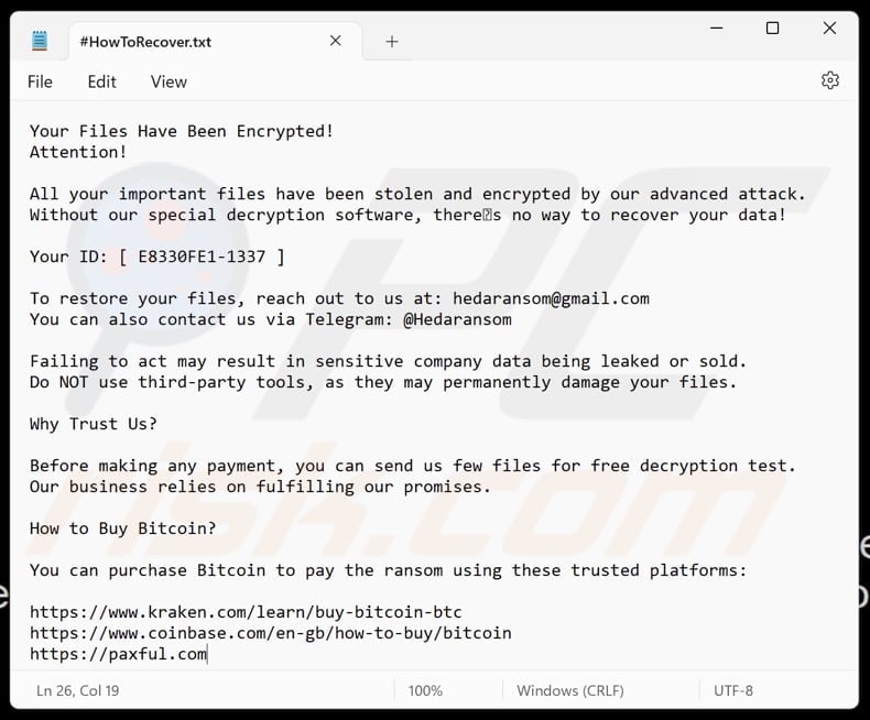 Heda ransomware plik tekstowy (#HowToRecover.txt)