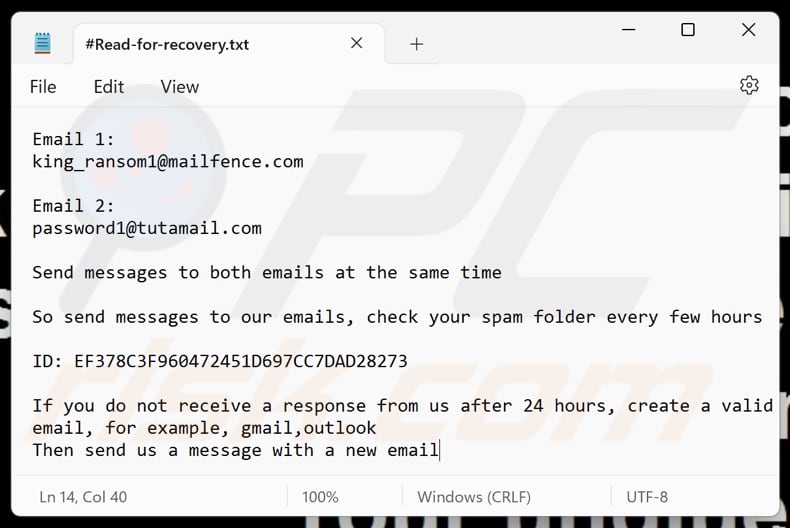 King ransomware plik tekstowy (#Read-for-recovery.txt)