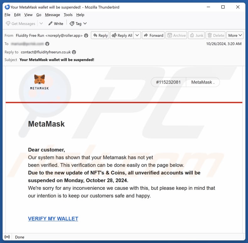 MetaMask Wallet Verification Kampania spamowa e-mail