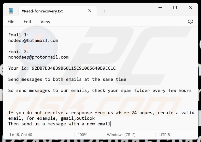 NoDeep ransomware plik tekstowy (#Read-for-recovery.txt)