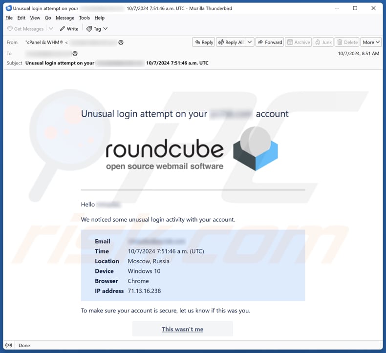 Roundcube - Unusual Login Attempt Kampania spamowa e-mail