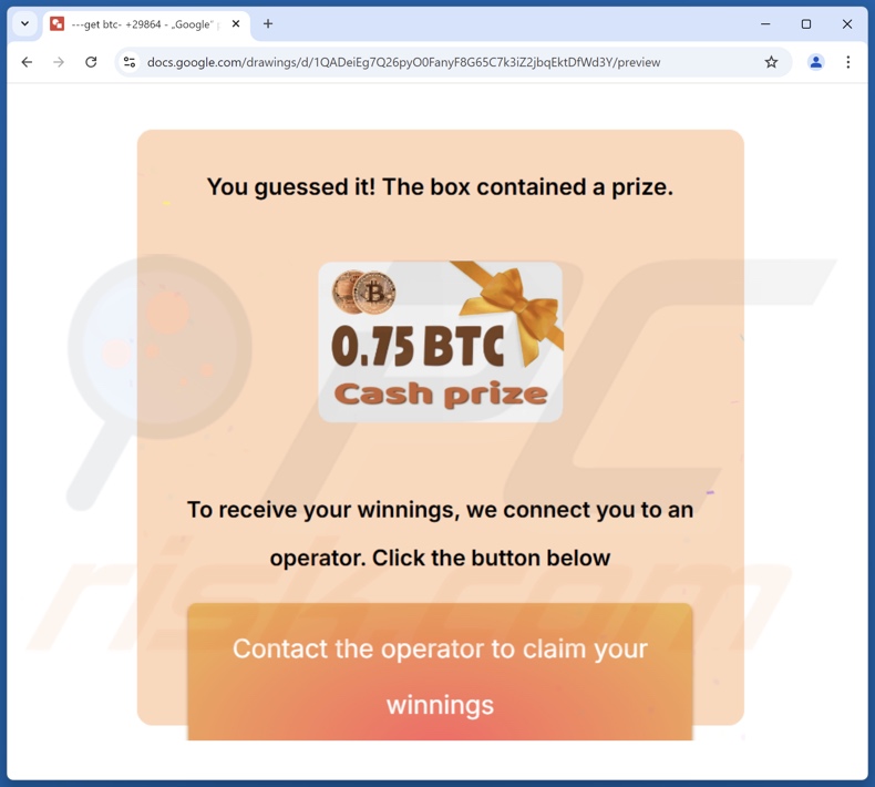 Bitcoin Prize Draw zwodnicza strona promowana przez załącznik wiadomości spamowej