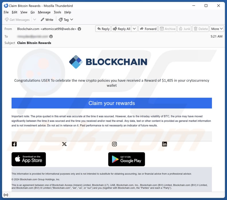 Blockchain Rewards Kampania spamowa e-mail