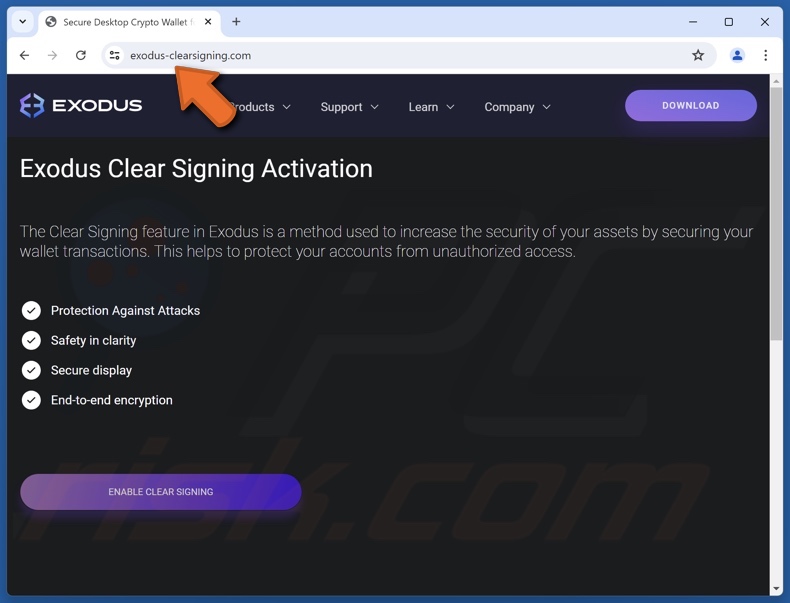 Exodus Clear Signing Activation oszustwo