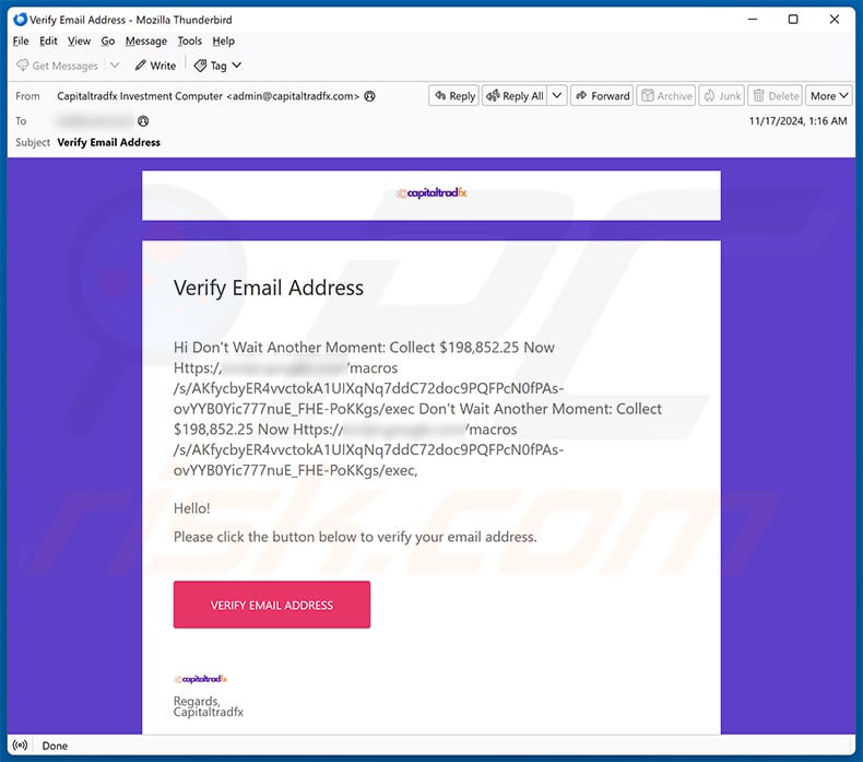 Spam e-mail wykorzystany do promowania tej fałszywej strony BitPay (próbka 3)