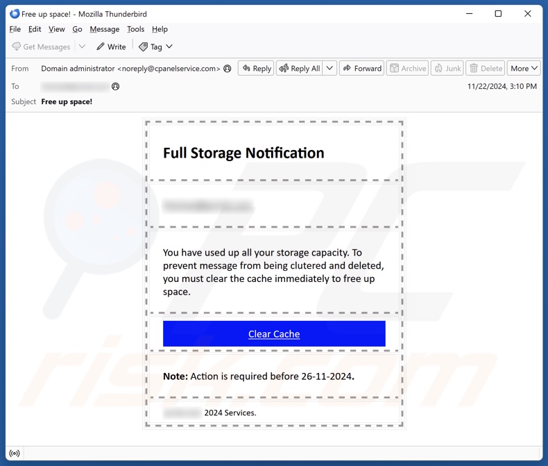 Full Storage Notification Kampania spamowa e-mail