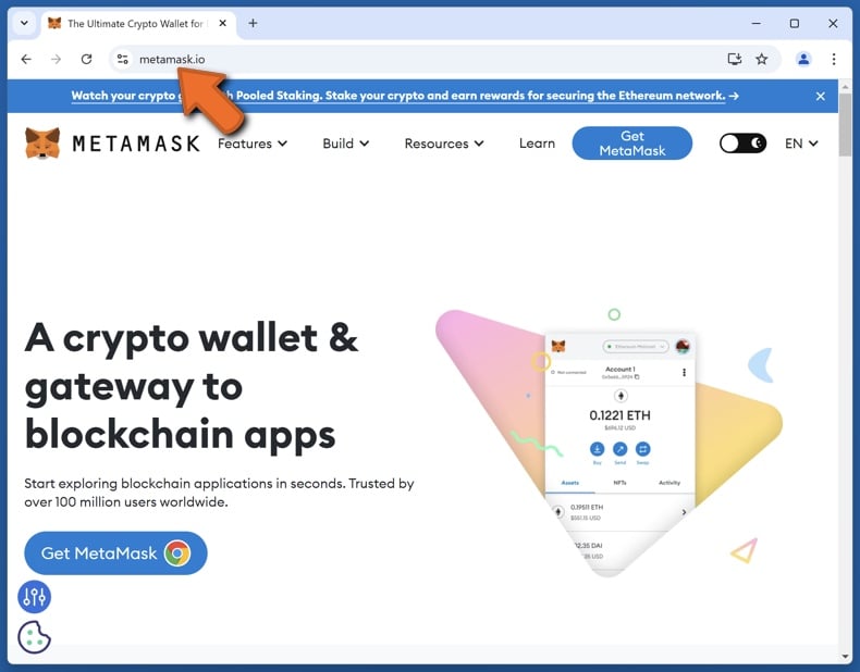 Prawdziwa strona internetowa MetaMask (metamask.io)