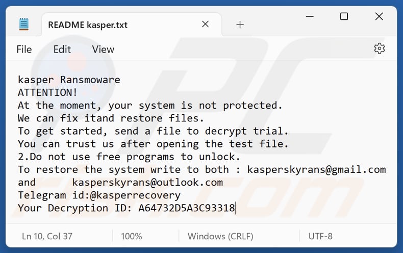 Kasper ransomware plik tekstowy (README kasper.txt)