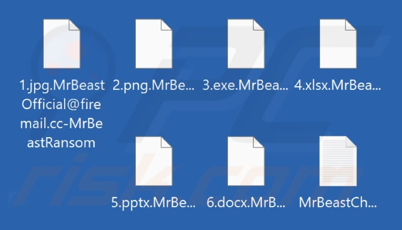 Pliki zaszyfrowane przez MrBeast ransomware (rozszerzenie .MrBeastOfficial@firemail.cc-MrBeastRansom)
