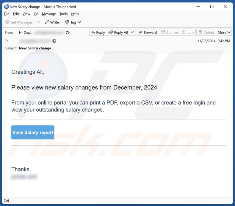 New Salary Changes Kampania spamowa e-mail