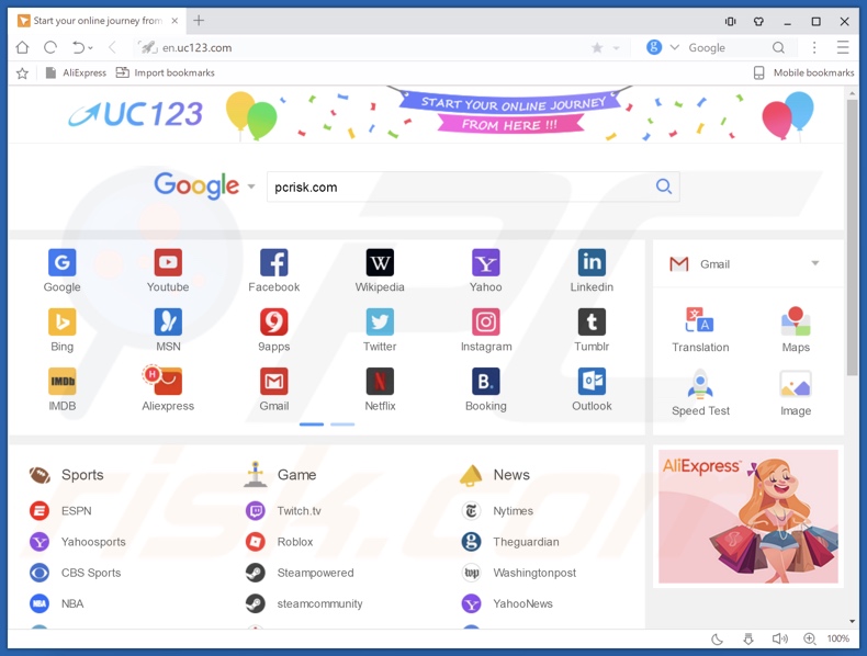 UC Browser PUA przekierowanie instalacji (uc123.com)