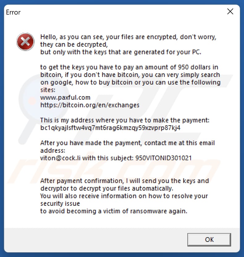 ViT ransomware pop-up okno