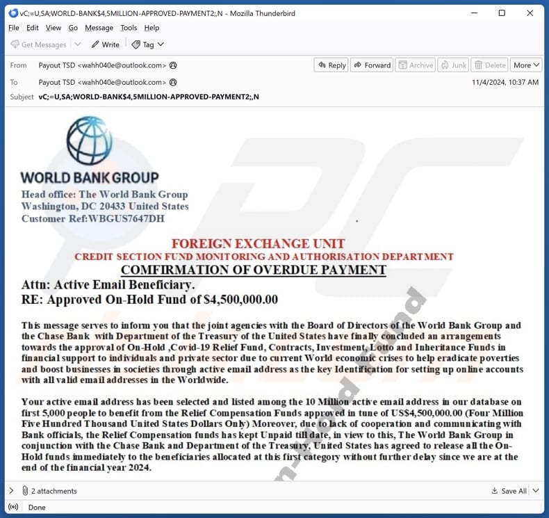 World Bank Group - Overdue Payment Kampania spamowa e-mail