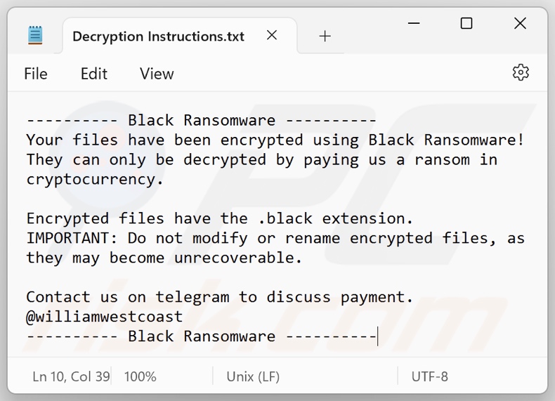 Black (Prince) ransomware okup (Decryption Instructions.txt)