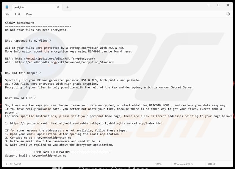 Crynox ransomware plik tekstowy (read_it.txt)