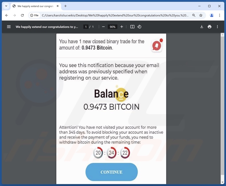 Nadex - Bitcoin Balance Oszustwo promujące spam w załączniku wiadomości e-mail