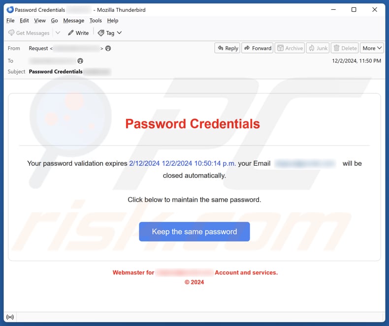 Password Credentials Kampania spamowa e-mail