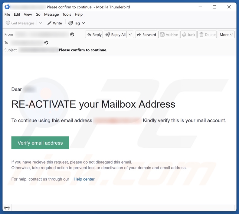 Re-Activate Your Mailbox Address email kampania spamowa