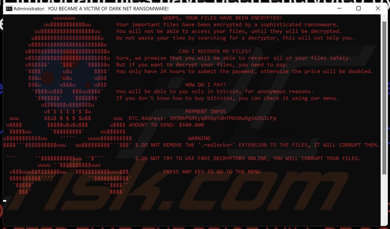 RedLocker ransomware okup (redlocker.bat)