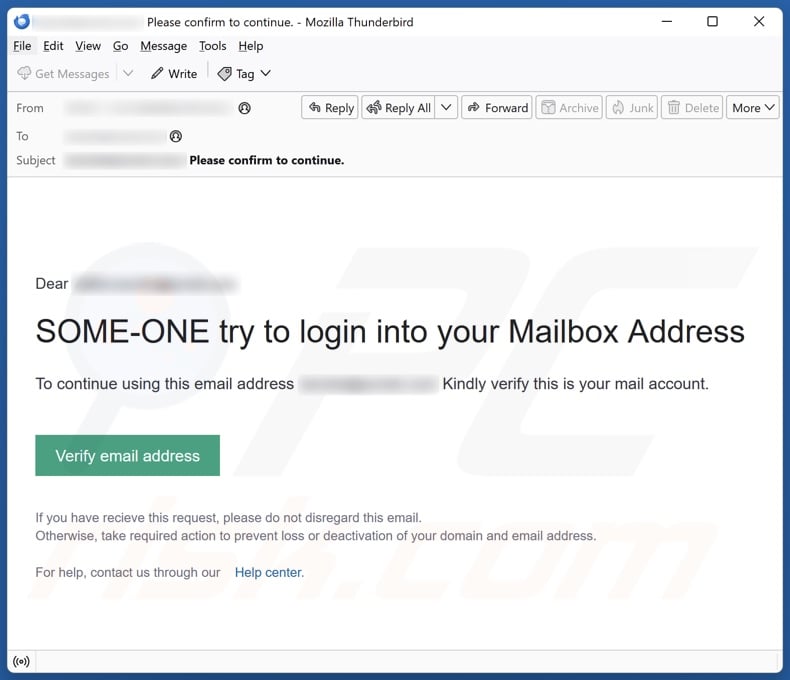 Some-one Try To Login Into Your Mailbox Address Kampania spamowa e-mail