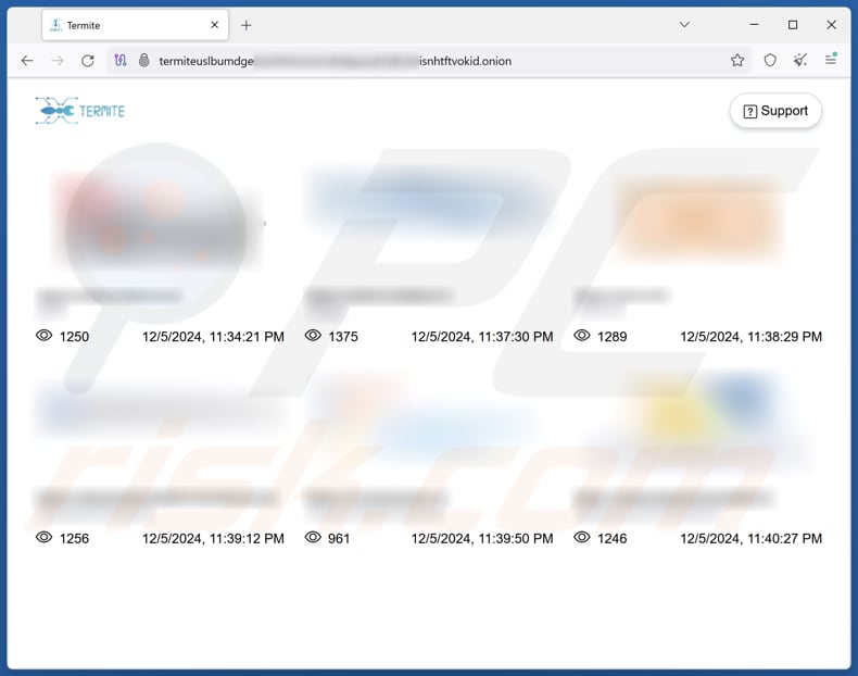 Termite ransomware strona z wyciekiem danych