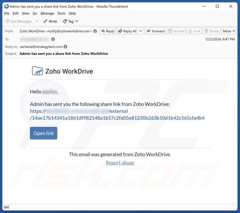 Zoho WorkDrive email spam kampania