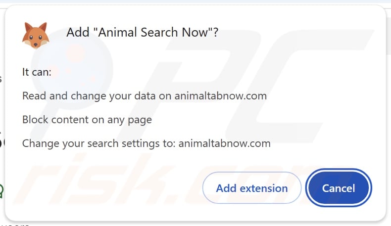 Porywacz przeglądarki Animal Search Now prosi o uprawnienia