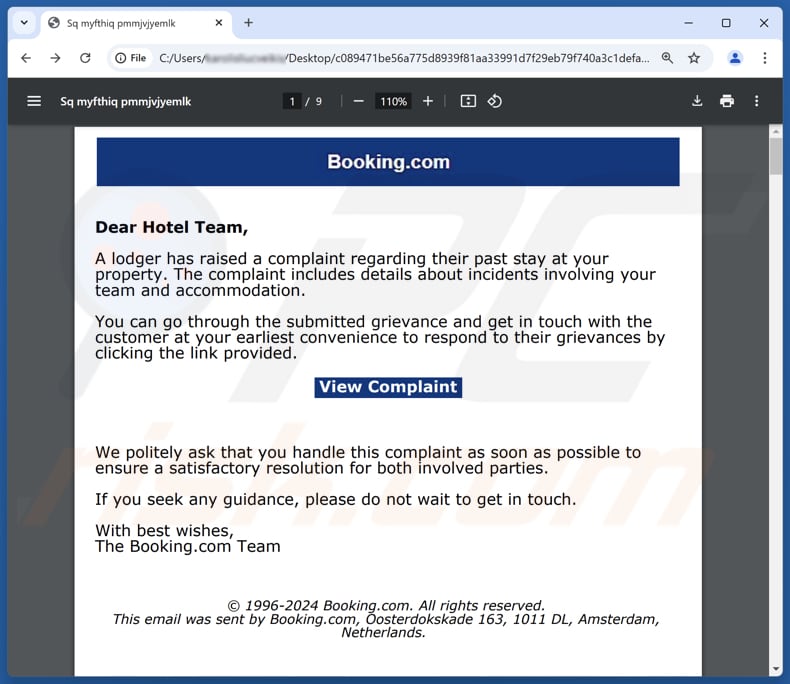 Booking.com Kampania spamowa e-mail