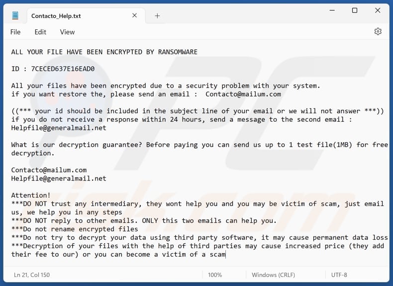 Contacto ransomware plik tekstowy (Contacto_Help.txt)