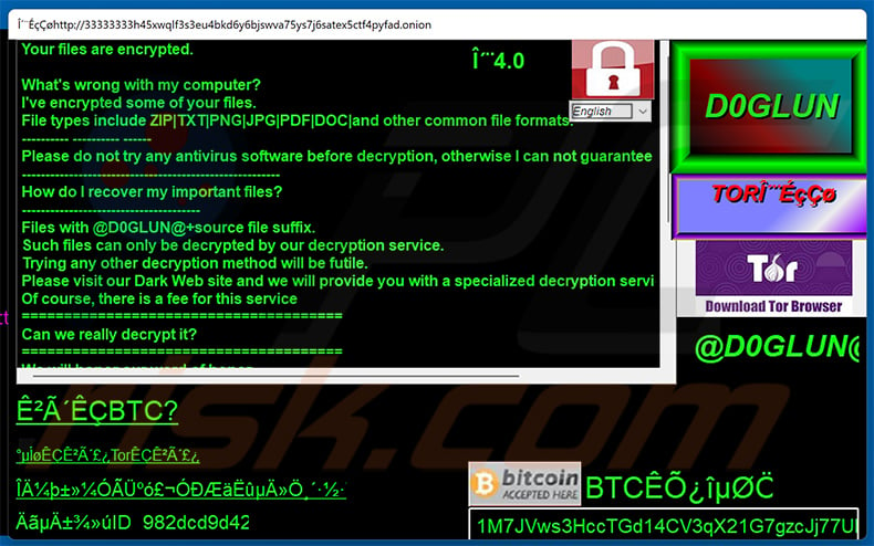 D0glun ransomware pop-up okno