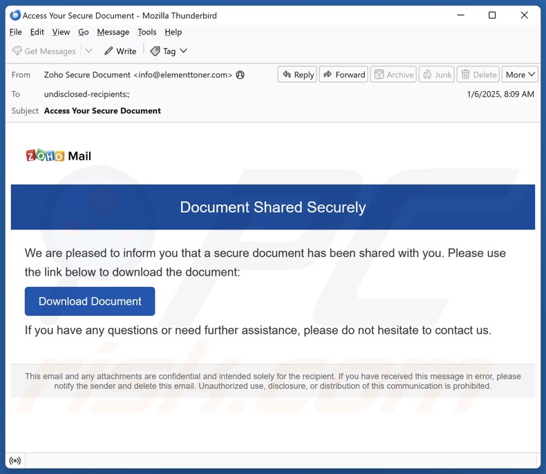 Document Shared Securely Kampania spamowa e-mail