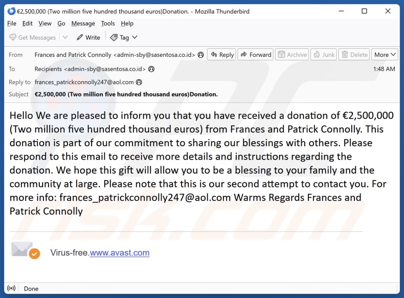 Donation From Frances and Patrick Connolly Kampania spamowa e-mail