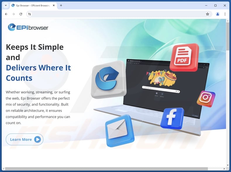 Strona internetowa używana do promowania EpiStart (EpiBrowser) PUA
