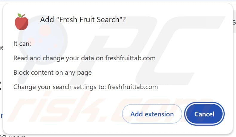 Fresh Fruit Search porywacz przeglądarki proszący o uprawnienia