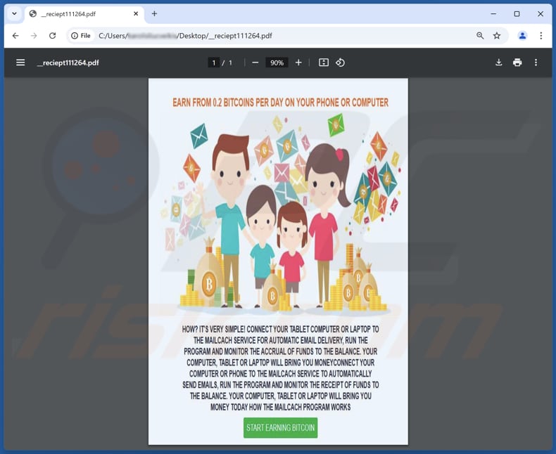 MailCach Bitcoin Earning Oszustwo PDF załączone do wiadomości e-mail