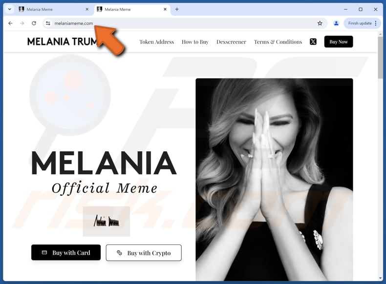 Melania Trump Meme Coin Oszustwo na prawdziwej stronie melaniameme.com