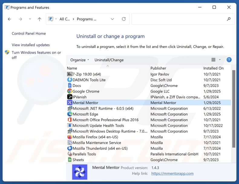 Mental Mentor odinstalowanie via Control Panel
