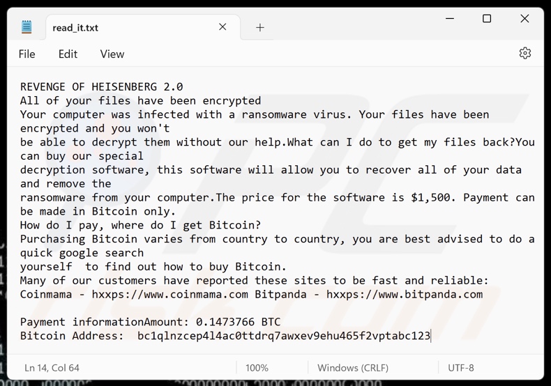 Revenge Of Heisenberg ransomware wariant noty okupu 2 (read_it.txt)