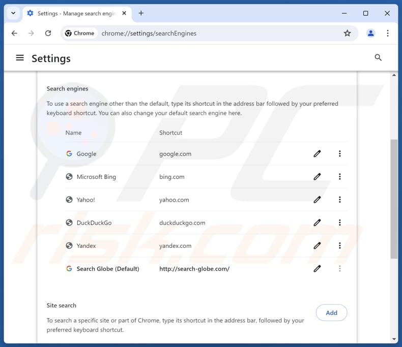 Usuwanie search-globe.com z domyślnej wyszukiwarki Google Chrome