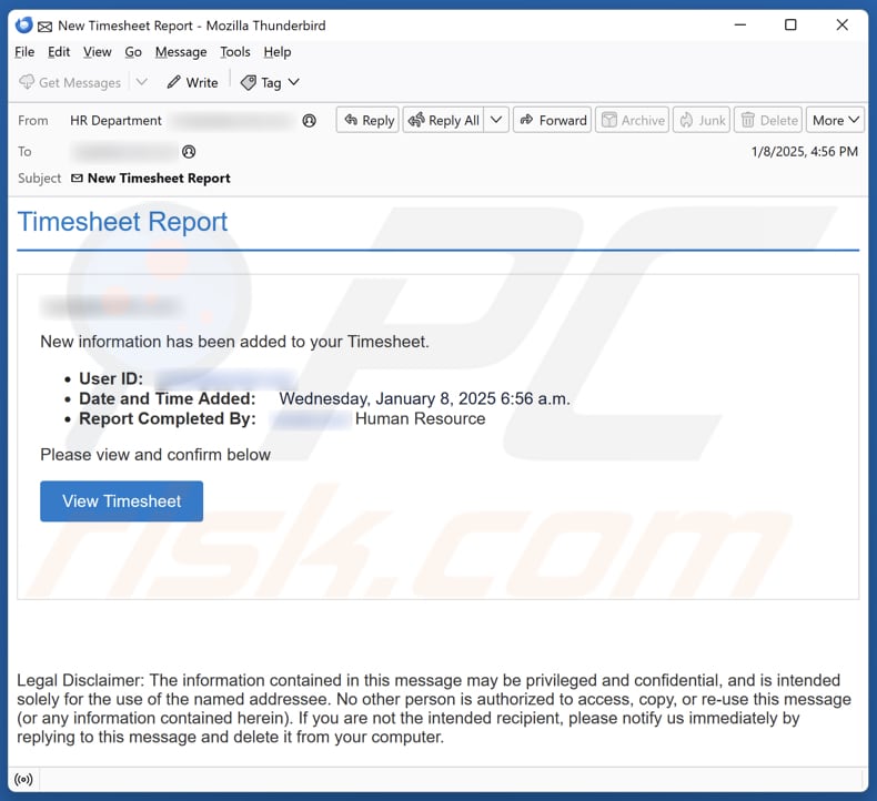 Timesheet Report Kampania spamowa e-mail