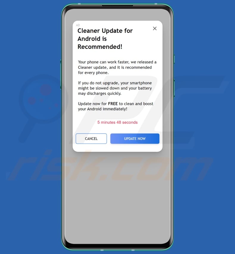 Cleaner Update For Android Is Recommended pop-up oszustwo