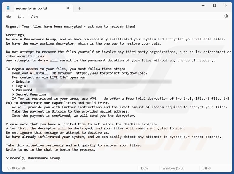 Cloak ransomware okup (readme_for_unlock.txt)