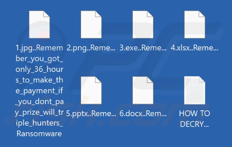 Pliki zaszyfrowane przez ransomware Hunters (..Remember_you_got_only_36_hours_to_make_the_payment_if_you_dont_pay_prize_will_triple_hunters_Ransomware rozszerzenie)