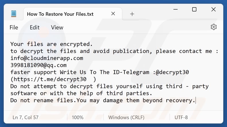 QQ ransomware plik tekstowy (How To Restore Your Files.txt)