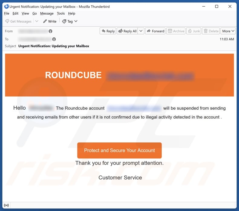 Roundcube Account Will Be Suspended Kampania spamowa e-mail