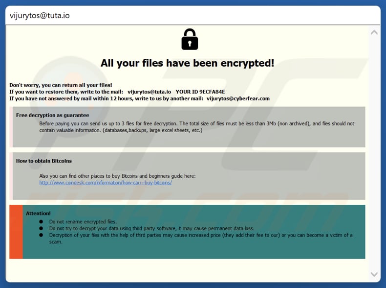 V ransomware ransom uwaga (pop-up)