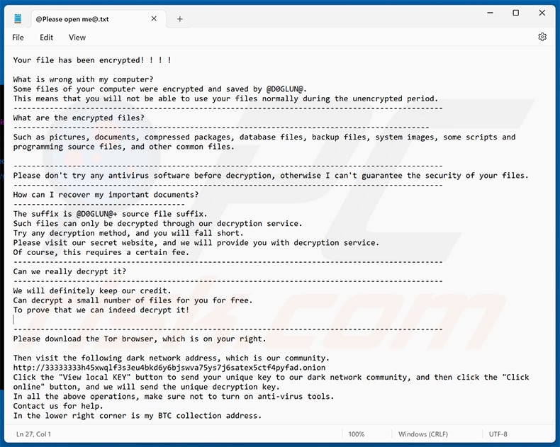 D0glun ransomware plik tekstowy - @Please open me@.txt