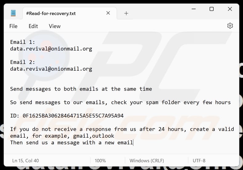 Data ransomware plik tekstowy (#Read-for-recovery.txt)